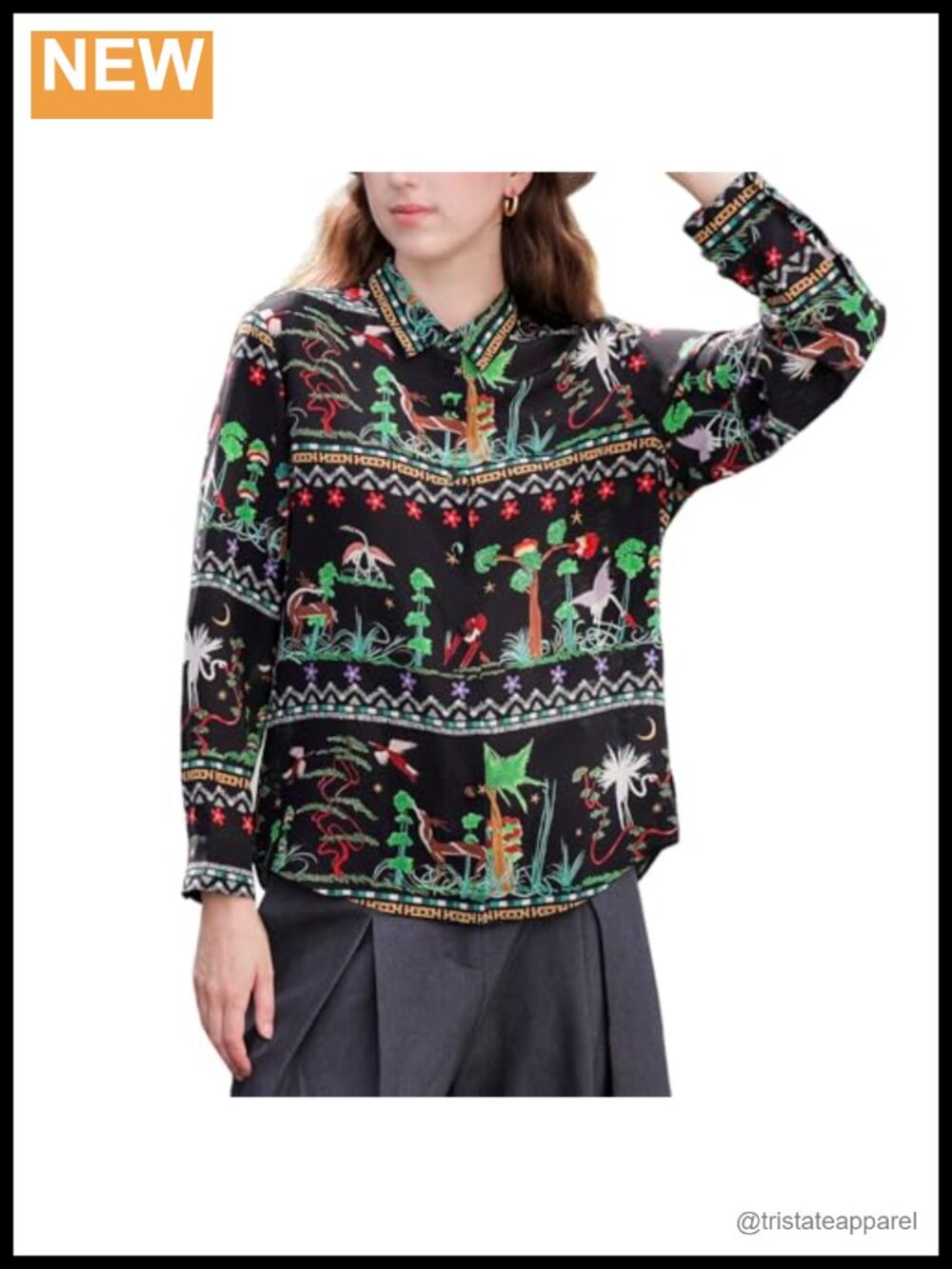 100% Silk Floral Button Down Blouse Long Sleeve Women's Dressy Casual Top
